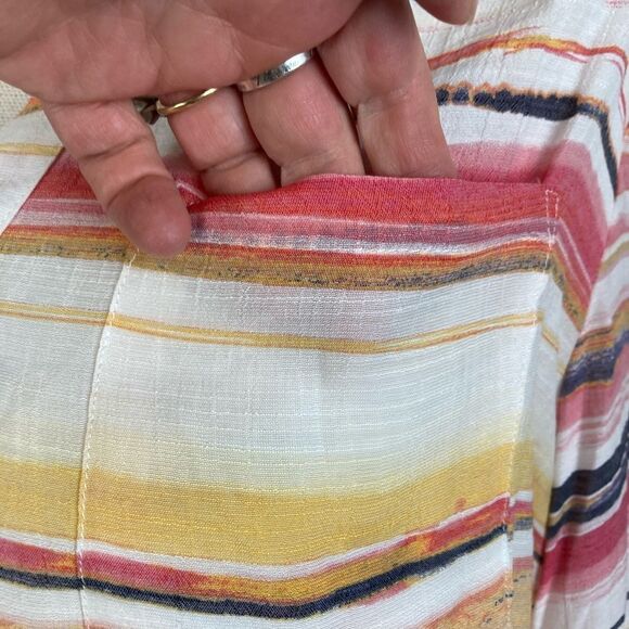 Zac & Rachel Striped Multicolor Button-down airy longer blouse or tie at waist - Picture 5 of 12